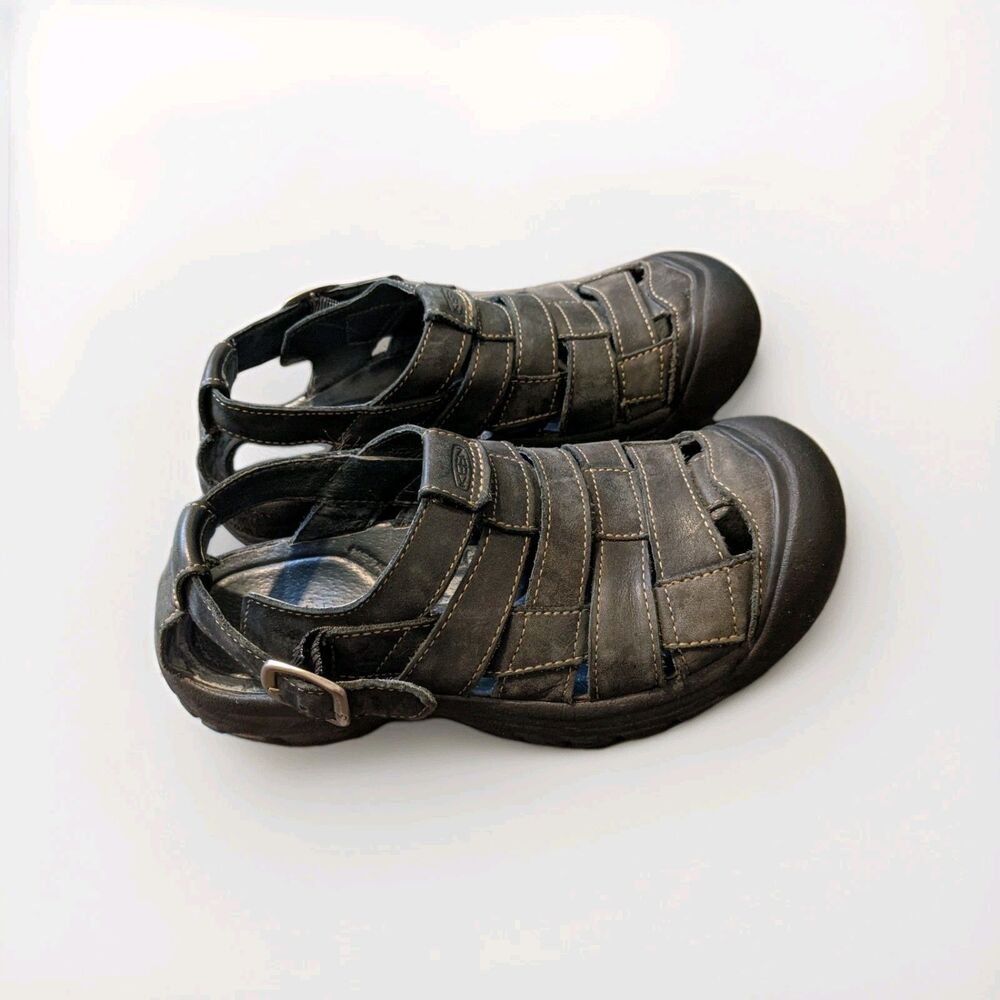Keen Strappy Black Leather Sandals Women's 8.5 Closed Buckle Heavy Duty Walking - Picture 2 of 11